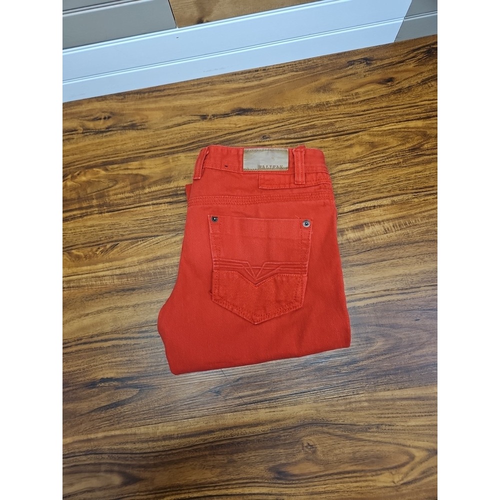 Vintage Halifax Skinny Jeans Mens 33x32 Red Denim Cotton Stretch Slim Fit